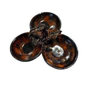 Pottery Art Glass Three Bowl Serveware Glossy Ornate